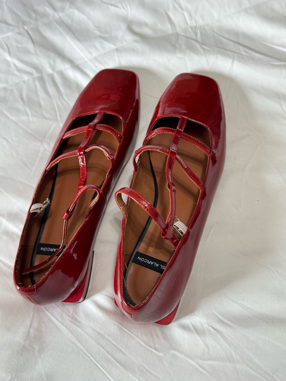 Angel Alarcon Red Patent Square-Toe Strappy Flats